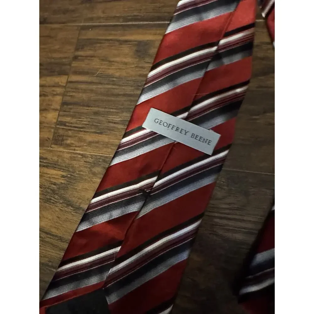 2 Geoffrey Beene 100% Silk Geometric Purple Red Black Designer Men's Tie